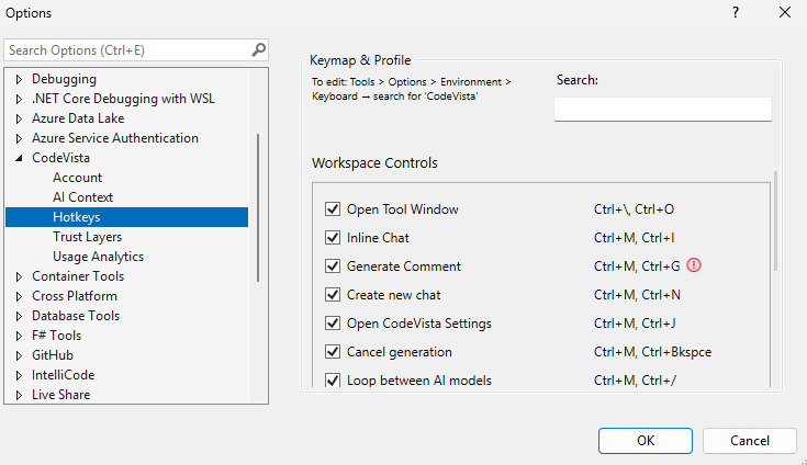 Keyboard Shortcuts panel