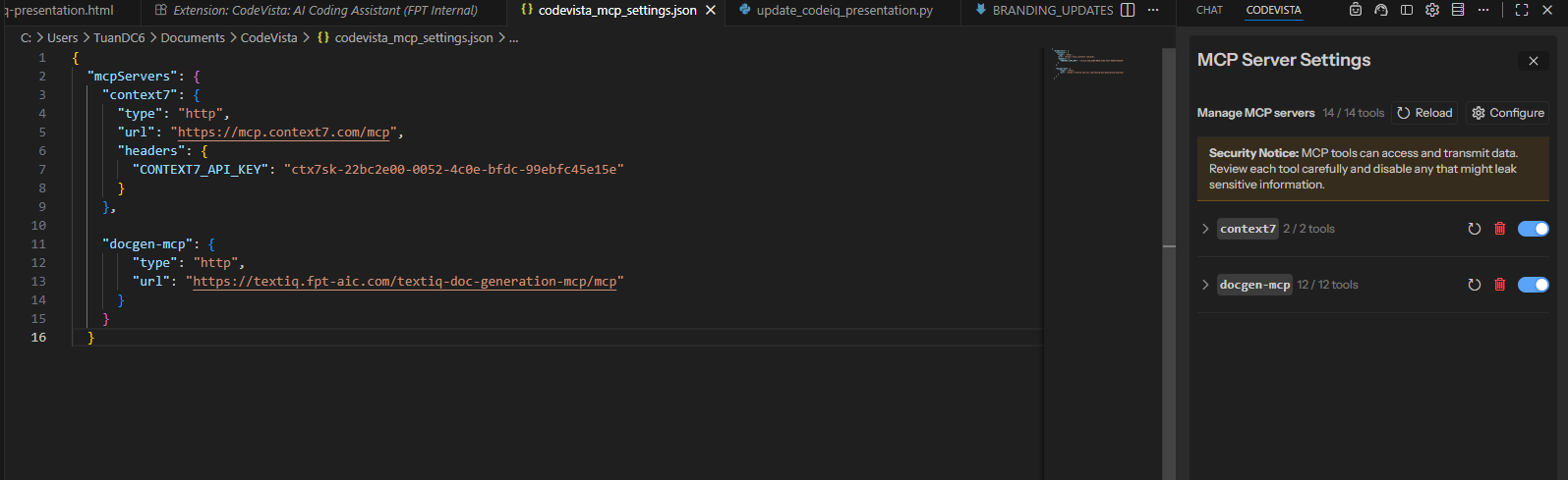 MCP servers configured in CodeVista