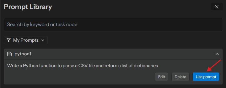 Saved prompts