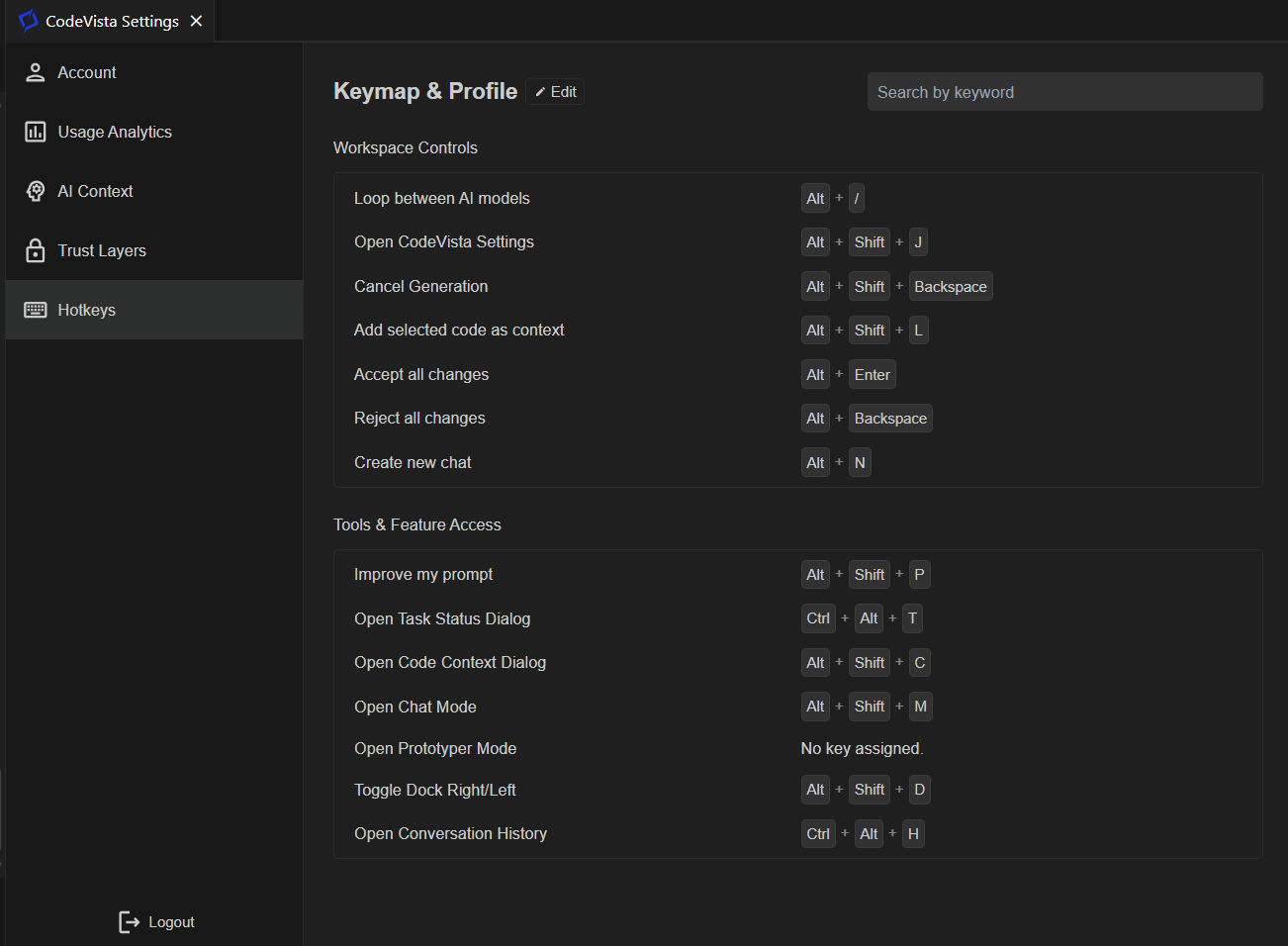 New settings and hotkey configuration